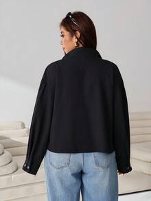 Solflare Plus Size Casual Versatile Black Jacket, Autumn - Black - View 2