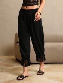 HautHeat Women's Fashion Sexy Lace Patchwork Pajama Bottoms - Black - View 3