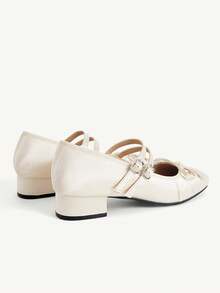 CUCCOO CHICEST French Double Buckle Mary Jane Shoes, Bow Square Toe Low-Heeled Shoes, Gentle Style Commuting Versatile Retro Ballet Women's Shoes - Apricot - View 4