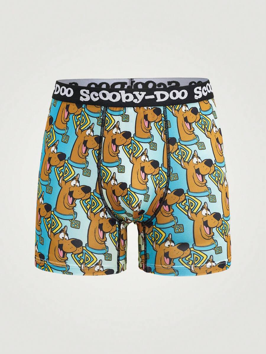SCOOBY-DOO X SHEIN 男士字母松紧腰带休闲可爱卡通印花舒适平角内裤 - 綠色 - 查看 1