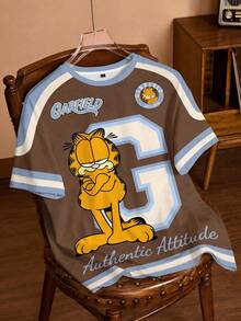 GARFIELD | SHEIN 女款卡通印花圓領短袖休閒T恤 - 白色 - 查看 1