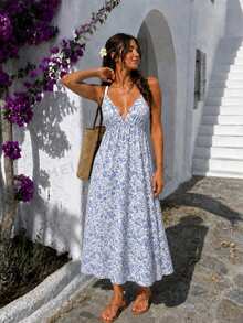 Vestido de mujer con tirantes finos, espalda descubierta y ajuste holgado - Multicolor - Ver 3