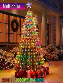 Solar Weihnachtsdekoration Lichter, 200/290 LED Wasserfall Lichterkette mit Stern Baumspitze, 8 Modi IP65 wasserdicht für Innen- und Außenbereich - für Garten, Party, Zuhause, Feiertage (Warmweiß/Mehrfarbig) - Solar Led String Light - Übersicht 12