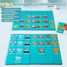Montessori Toy 4 In 1 Game Set: Connect Four, Matching, Dominoes, Word Game For Kids' Intelligence Development, Tabletop Game, Children's GiftsSchool, Student,Stationery,School Supplies - Multicolor - View 12