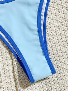 Bonvoyette 2pcs/Set Sexy Modest Casual Royal Blue Women's Swimwear Set, No Padding, Double Shoulder Straps, Back Tie, Summer Beach Pool Party Vacation - Blue - View 7