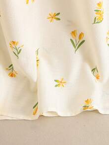 SHEIN 女童寬鬆休閒刺繡蕾絲飾邊拼接紫色碎花梭織長袖蝴蝶結家居睡裙 淡黃色碎花 秋冬套裝 - 杏色 - 查看 8