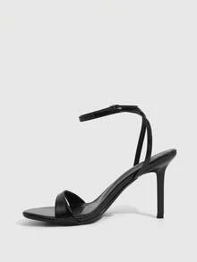CUCCOO SZL 9CM 女款高跟涼鞋，交叉綁帶與扣環設計，亮黑色高跟鞋，百搭舒適，適合日常通勤、派對、約會、聚會、戶外穿著的女鞋 - 黑色. - 查看 4