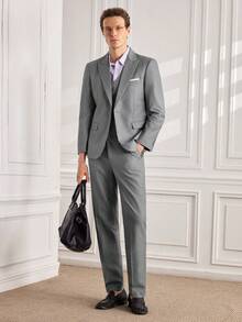 Officeau 男士 3 件式淺灰色尖領奢華西裝套裝，西裝外套 & 背心 & 長褲套裝，適用正式商務/辦公 - 淺灰色 - 查看 1