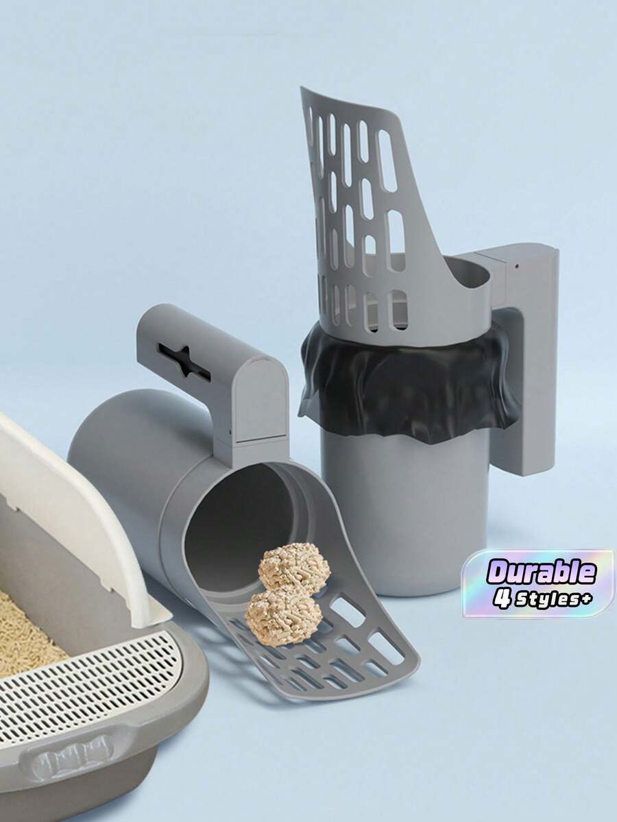 4-Piece Set: Large Capacity Cat Litter Scoop With 3 Garbage Bags. Contact-Free Design, Ergonomic Handle And Durable Plastic Construction, Easy To Clean. Suitable For Indoor And Outdoor Pet Care, Modern Sturdy Pet Supplies. - View 1