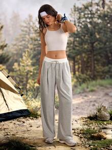 Exploreva Exploreva Women's Casual Versatile Colorblock Drawstring Waist Pocket Outdoor Sweatpants - Grey - View 6