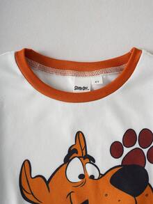 SCOOBY-DOO X SHEIN Young Boy Cartoon Print Short Sleeve T-Shirt And Shorts Loungewear -DOO - White - View 8