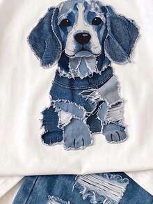 1 SET Boys Fashionable Cute Puppy Print Casual Crew Neck Short Sleeve T-Shirt And Shorts, Simple, Versatile, Suitable For Daily Wear - Multicolor - View 6