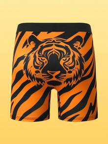 Notgurli Men's Tiger Print Boxer Briefs, Wild Animal Graphic Striped Underwear, Comfortable Mid Length Boxers - Yellow - View 2