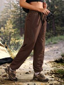 Exploreva Exploreva Women's Casual Versatile Zipper Pocket Hiking Pants, Sporty Fashion - Brown - View 8