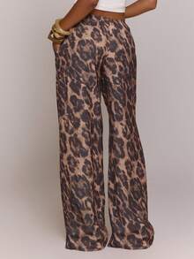 MUSERA Leopard Print Low Waist Drawstring Flowy Trouser Pants Summer Day Outfit Beach Holiday Women Fall Autumn - Multicolor - View 4