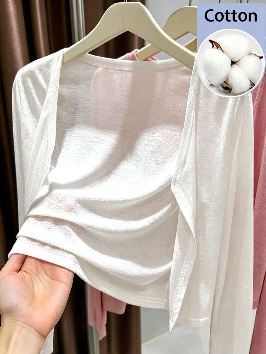Franclia Cotton Thin Short Sun Protection Cardigan - White - View 1