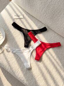 Moireta 3pack Contrast Lace Thong Set - MultiWarna - View 6