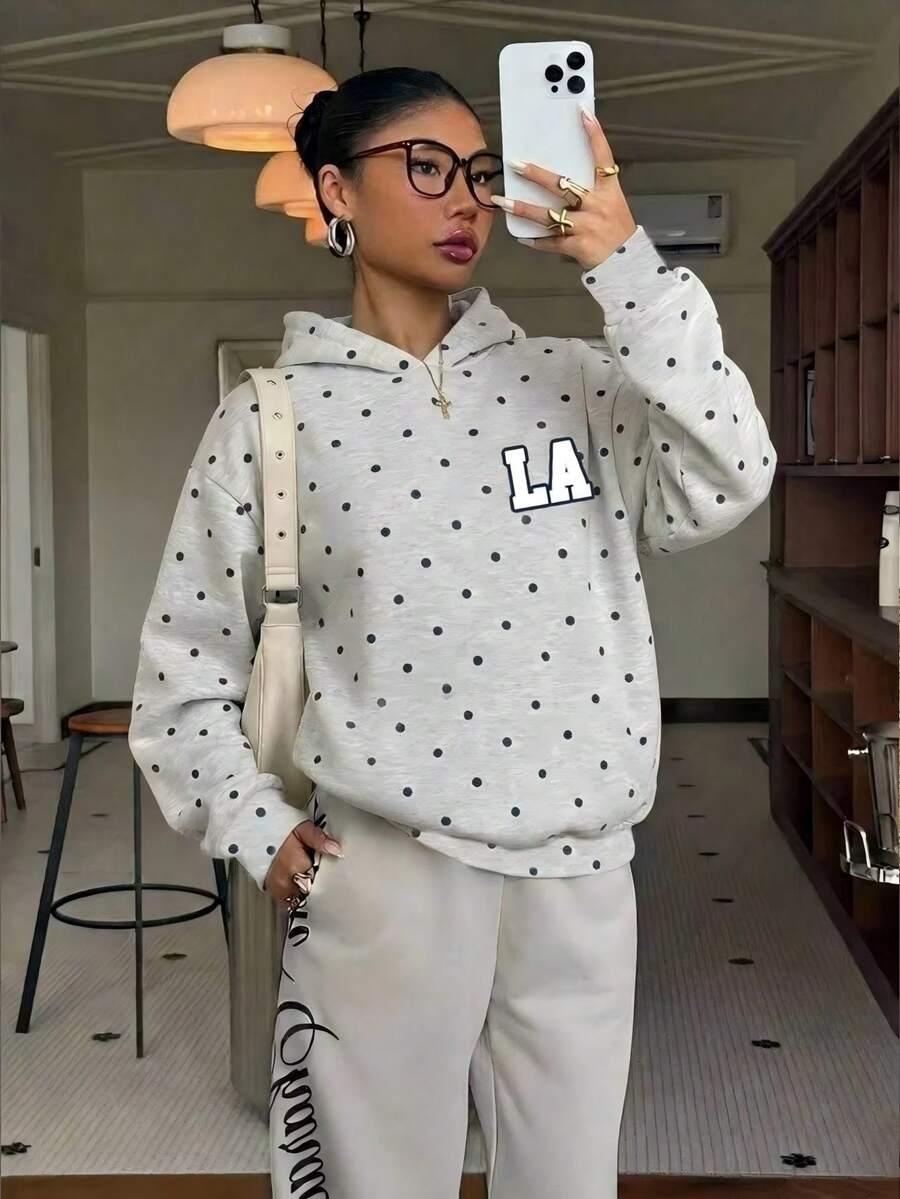 Muchica 女款休閒連帽衛衣,波點印花,秋季/冬季服飾,夏季服飾,街頭風,適合日常通勤、約會、聚會、秋季/冬季、夏季、派對、婚禮、海灘、畢業典禮,優雅、休閒、外出、Y2K、音樂節穿搭、度假服飾、返校服飾 - 彩色 - 查看 1