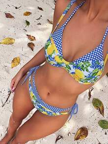 Swim Vcay 女款2件組夏季海灘套裝，多色隨機印花肩帶上衣與比基尼泳褲，2合1泳衣 - 彩色 - 查看 5