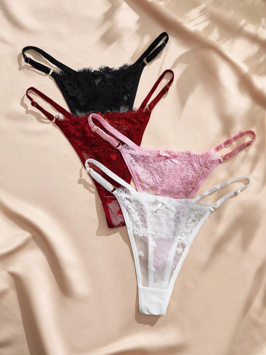 Charlaine 4pcs Multi-Color Combination Women's Low Waist Lace Thong - Multicolor - View 1