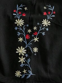 ROMWE MEN 男士刺繡圖案寬鬆版型牛仔短褲 - 黑色 - 查看 2