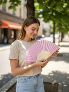 Portable Foldable Bamboo Hand Fan, Decorative Fan For Summer Outdoor Wedding Party Church Decor, Home Decor, Commute, Elegant Ladies Gift, Fashion Accessory, - Multicolor - View 11