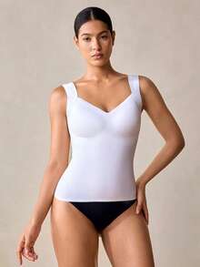 Top moldeador sin costuras para mujer, que da forma a la cintura y el abdomen. Camiseta minimalista que se puede usar como prenda exterior, para dar forma al Body - Blanco - Ver 1