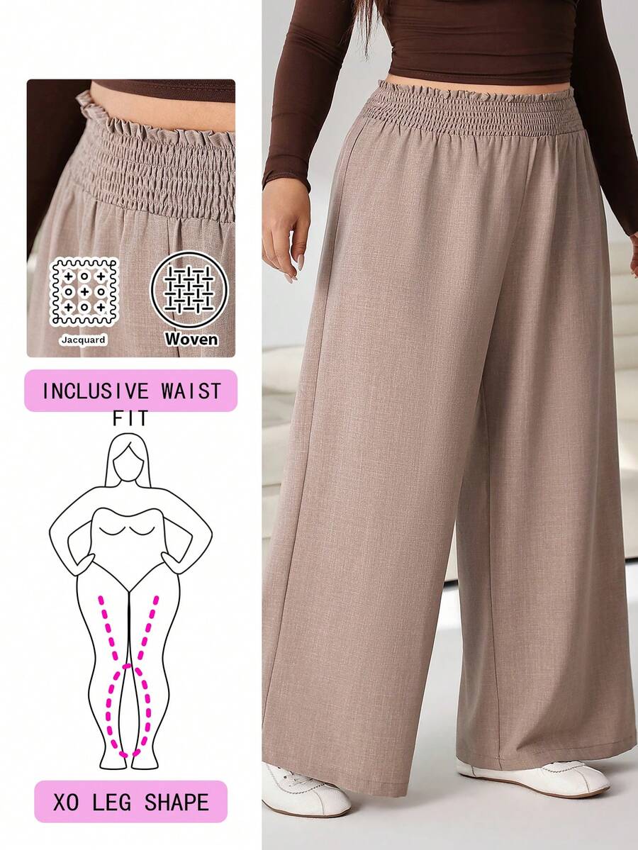 Solflare Plus Size Women Solid Color Casual Versatile Wide Leg Pants For Daily Wear - Camel - View 1