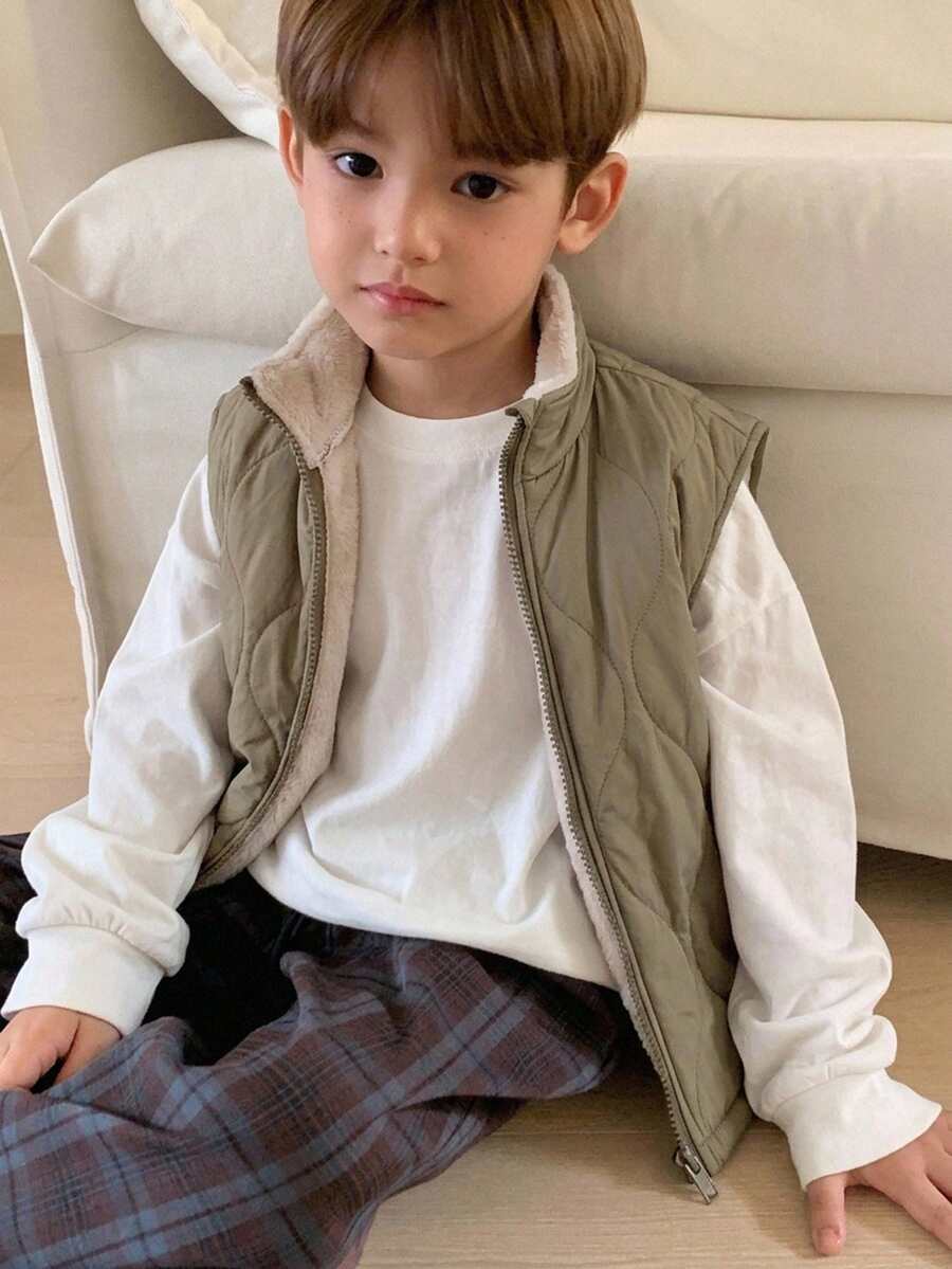 DAZY Rompi Tanpa Lengan dengan Kerah Tegak dan Desain Quilted untuk Musim Gugur/Musim Dingin, Mantel Tebal Berbantalan untuk Anak Laki-Laki - Hijau Tentara - View 1