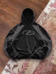 SWAVVY Men's Casual Sports Colorblock Patchwork Racing Car Hoodie, Long Sleeve Top - Dark Grey - View 1