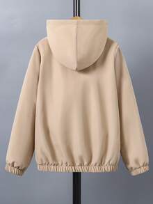 SHEIN 青少年男孩時尚百搭恐龍印花連帽夾克 - 卡其色 - 查看 2