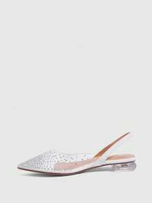CUCCOO SZL Women's Pointed Short Heel Empty Fashion Elegant Party Shoes. Transparent TPU Fabric Contrasting Rhinestones - White - View 4