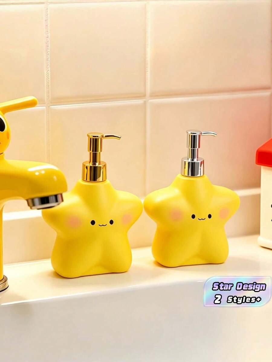 1PC Cute Star Design Liquid Soap Dispenser Pump Bottle Plastic Multifunctional For Bathroom Kitchen Lotion Hand Wash Container Home Decor Desk Ornament Housewarming Gift, Travel Bottle Set - View 1