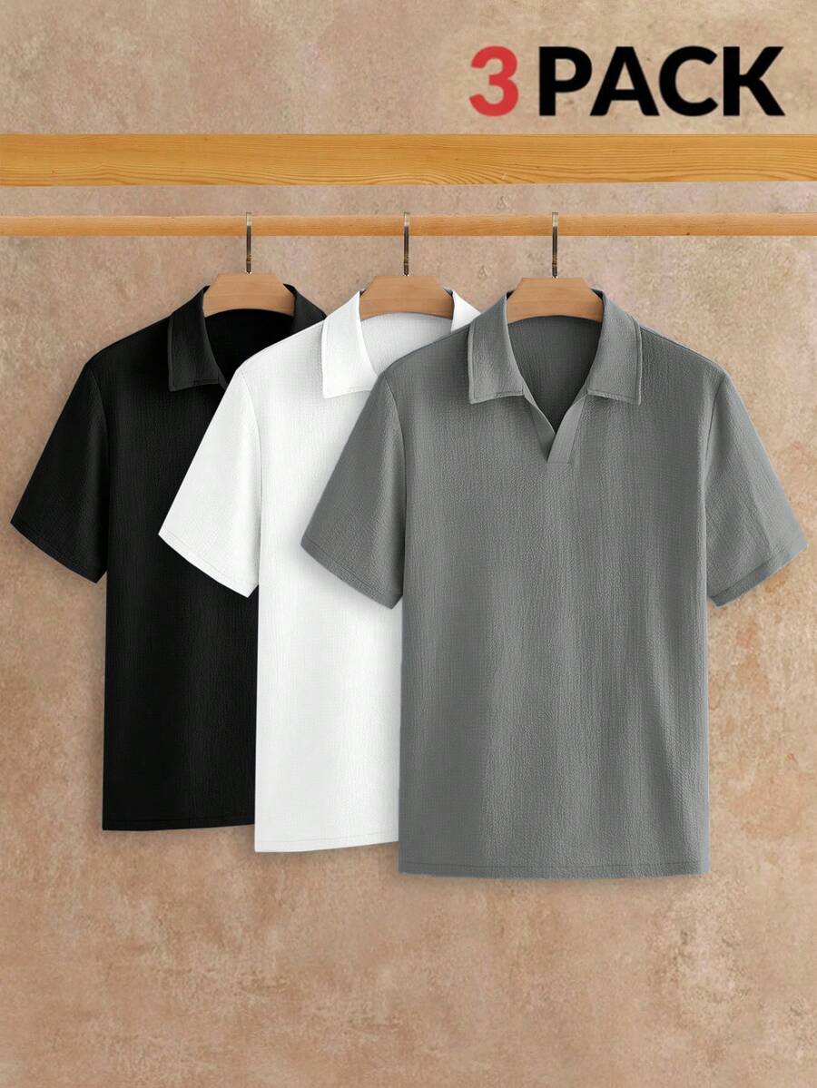 HIMLAND 3件組夏季男士極簡冰絲觸感短袖 Polo 衫 - 彩色 - 查看 1