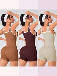 Velisys Velisys Sexy Butt-Lifting Yoga One-Piece Easy-On/Off Fashionable Versatile All-Match Athletic Romper Shorts - Multicolor - View 2