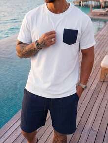 Manfinity Homme Men's Plus Size Crew Neck Short Sleeve T-Shirt And Drawstring Waist Shorts Casual Daily Set - Multicolor - View 3
