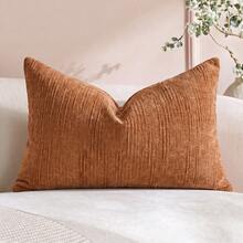 Cirelle 1 buah/2 buah Sarung Bantal Lempar Chenille Bertekstur Vertikal untuk Semua Musim, Sarung Bantal Persegi Bergaris Warna Solid, Dekorasi Minimalis Netral Gaya Rumah Pertanian Boho untuk Sofa, Kamar Tidur, Jendela Teluk, Homestay, Isian Bantal Tidak Termasuk - Jeruk - View 10