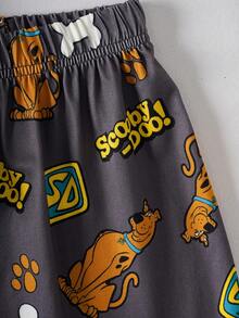 SCOOBY-DOO X SHEIN Tween Boy Letter Cartoon Print Short Sleeve Top And Shorts Casual Daily Home Sleepwear Set - Grey - View 5
