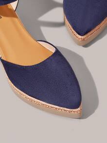 Styleloop Bohemian Straw Hemp Rope Wedge Heel Pointed Toe Sandals Retro Platform Button High Heel Roman Women's Sandals Summer - dark blue - View 5