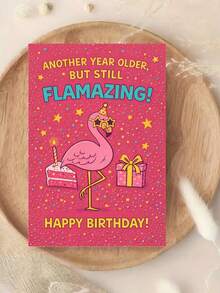 1PC Vibrant Pink Flamingo Birthday Card Funny Humorous Glossy Finish Greeting Card For Adult Friend Family Colleague Coworker Office Party Celebration Envelope Included Unique Fashionable Gift Idea - multicolor - View 3