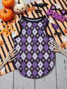 PETSIN 1pc Halloween Style Purple Argyle Skull Pattern Breathable Lightweight Vest - Multicolor - View 2