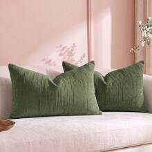 Cirelle 1pc/2pcs All-Season Vertical Textured Chenille Throw Pillow Covers, Solid Color Striped Square Cushion Cases, Neutral Minimalist Farmhouse Boho Decor For Sofa Bedroom Bay Window Homestay, Pillow Insert Not Included - Green - View 9
