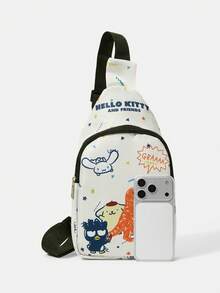 HELLO KITTY AND FRIENDS | SHEIN White Dinosaur & Cartoon Character Print Sling Bag, Casual Adjustable Strap Chest Bag - Dinosaur - View 3
