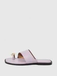 Sleekvia Ladies Comfortable Flat Wear-Resistant Versatile Metal Outdoor Flip-Flops Slippers Summer Shoes - Violet Purple - View 6