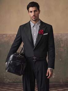HIMLAND Setelan Jas Tuxedo Hitam dengan Dekorasi Bunga 3D, Jaket & Celana. Setelan Jas 2 Potong, Setelan Jas Kasual, Setelan Jas Celana, Setelan Jas Formal untuk Pesta Halloween, Musim Dingin, dan Musim Gugur. - Hitam - View 3