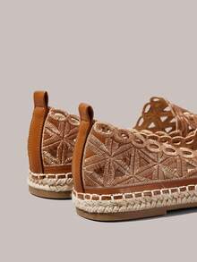 Styleloop 女款平底麻繩鞋 丈夫鞋 草編波希米亞風 度假風 海邊日常休閒 優雅氣質 學院風百搭 - 棕色 - 查看 3