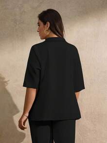 Juhart Blazer delgado con lazo en color albaricoque, elegante y minimalista para mujer de talla grande - Negro - Ver 2
