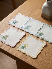 刺繡花卉耐熱墊、花卉隔熱杯墊、亞麻餐桌墊、咖啡杯裝飾墊 - 彩色 - 查看 2