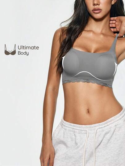 SHAPORA 1pc Solid Color Lace Trim Seamless Women's Underwear