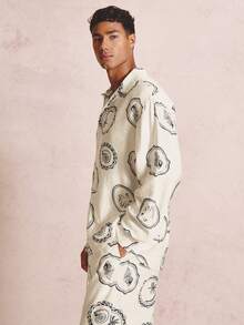 Musero Oversized Long Sleeve Drop Shoulder Collared Motif Shirt Spring Summer Essentials Co-Ord Shirt Only - Black - View 4